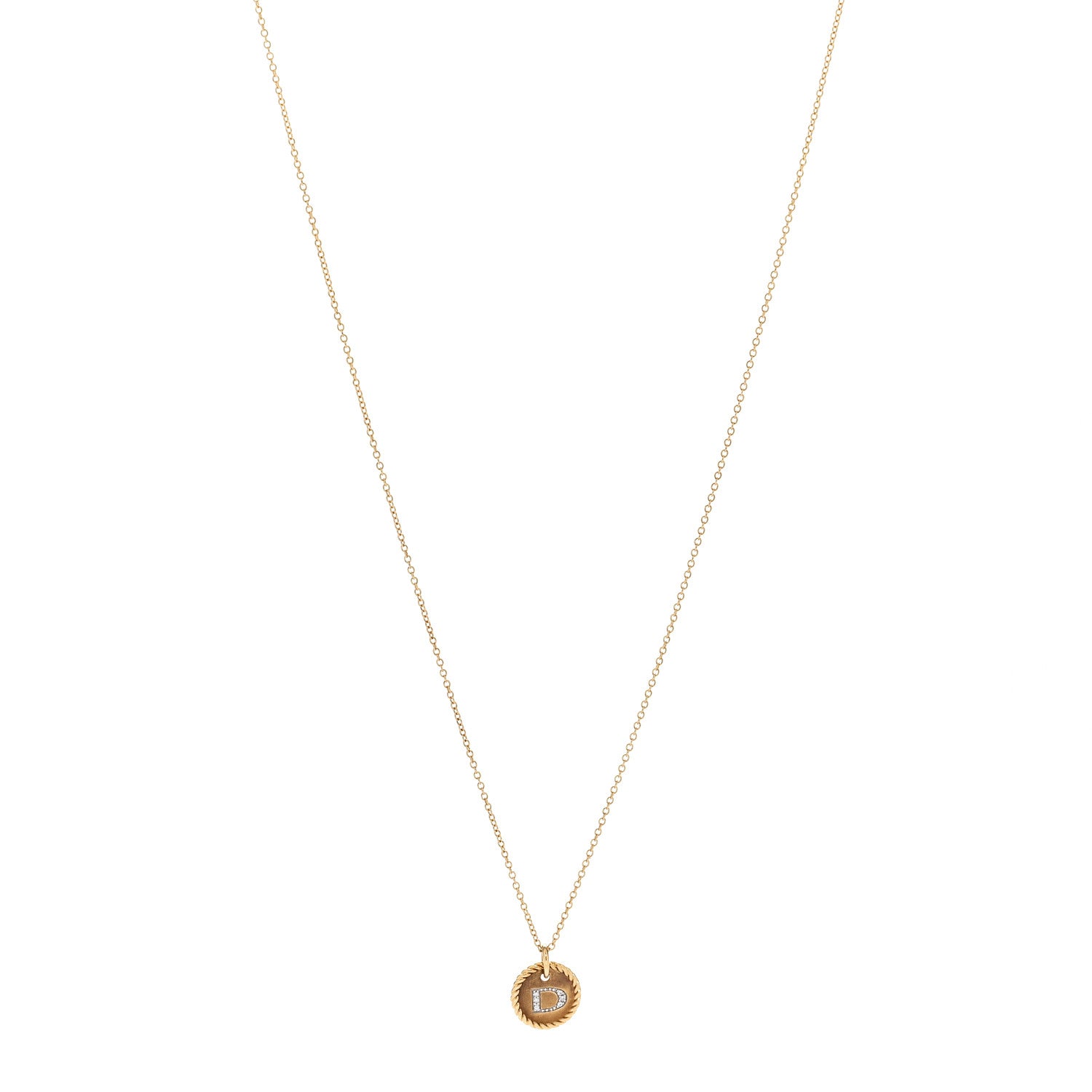 David Yurman 18K Yellow Gold Diamond Initial D Charm Necklace 1 of 7