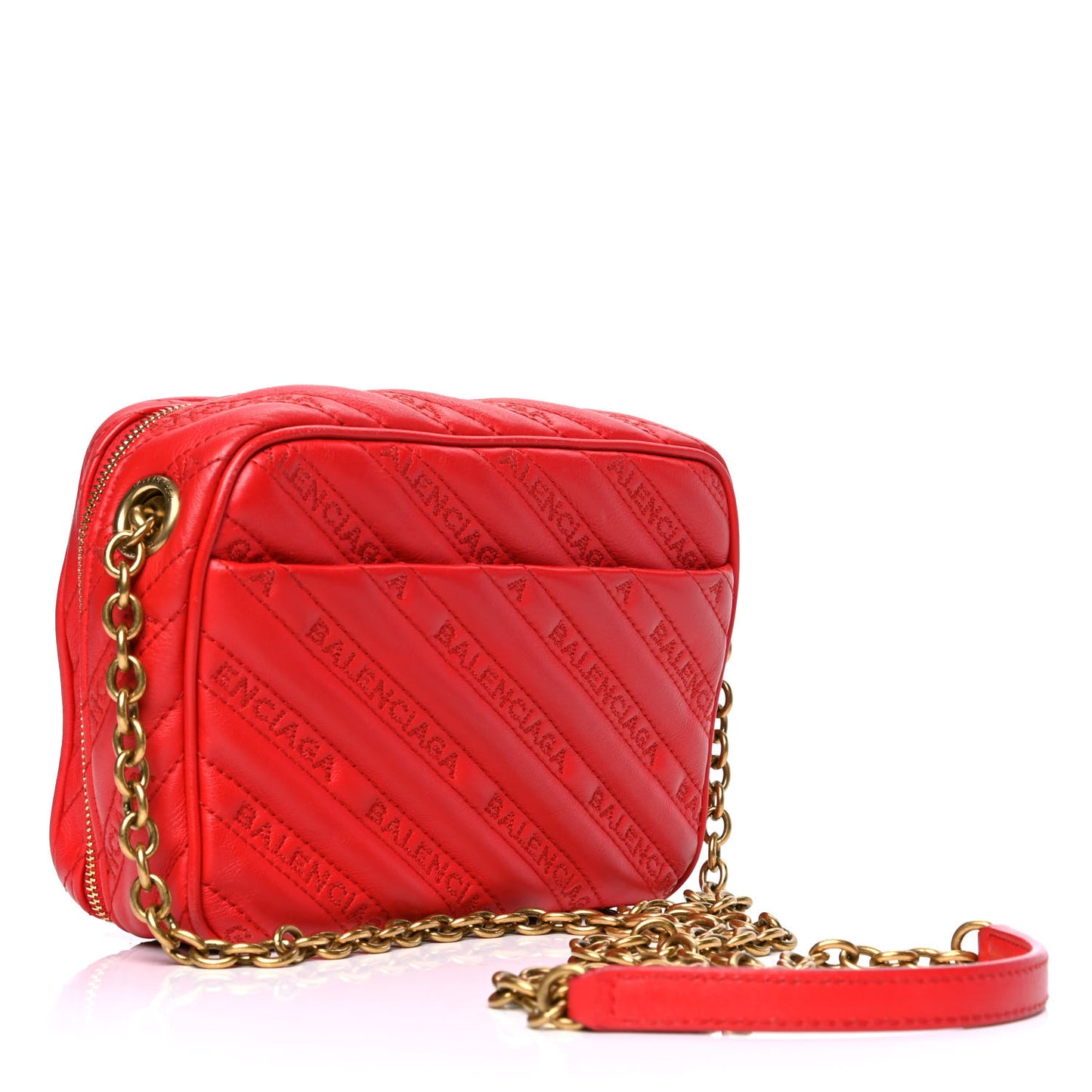 Calfskin Logo Matelasse Chain Strap Blanket Reporter XS Rouge Tango