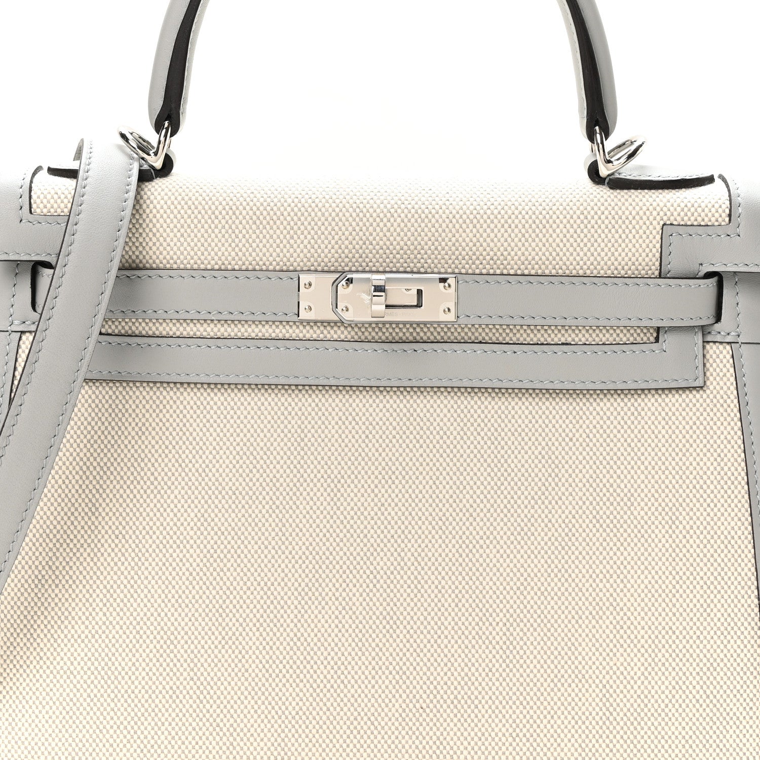 Hermes Toile H Swift Kelly Sellier 25 Ecru Bleu Glacier 8 of 11