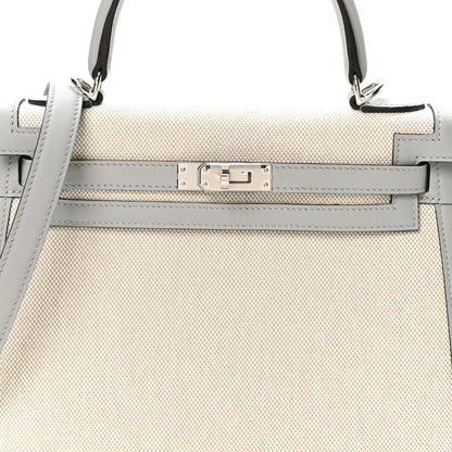 Hermes Toile H Swift Kelly Sellier 25 Ecru Bleu Glacier 8 of 11
