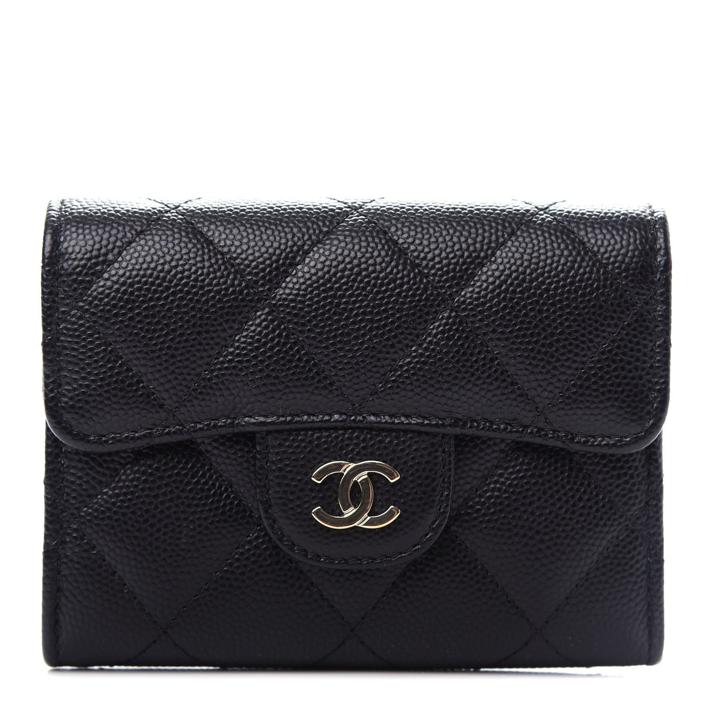 Caviar Quilted Flap Card Holder Wallet Black