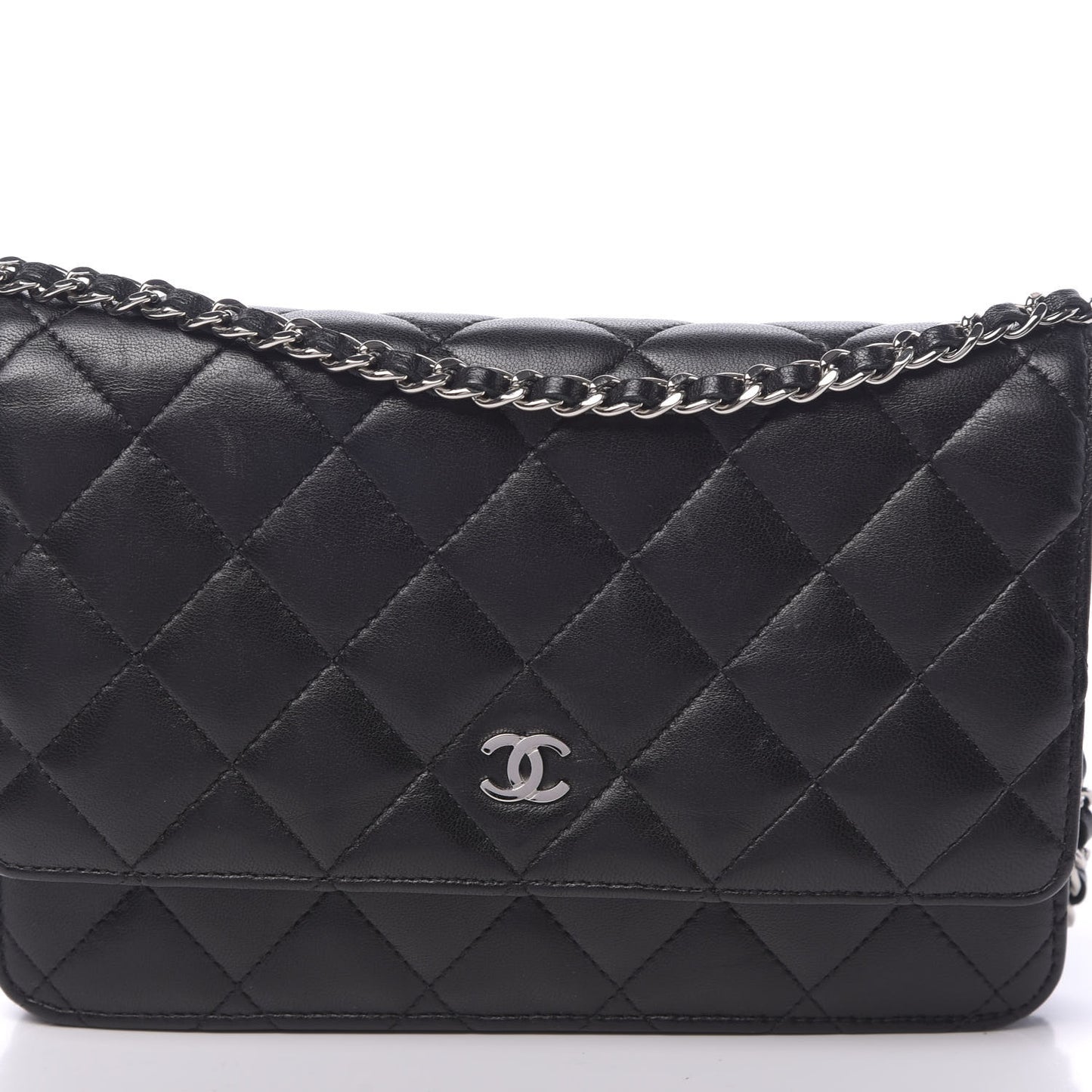 Lambskin Quilted Wallet On Chain WOC Black