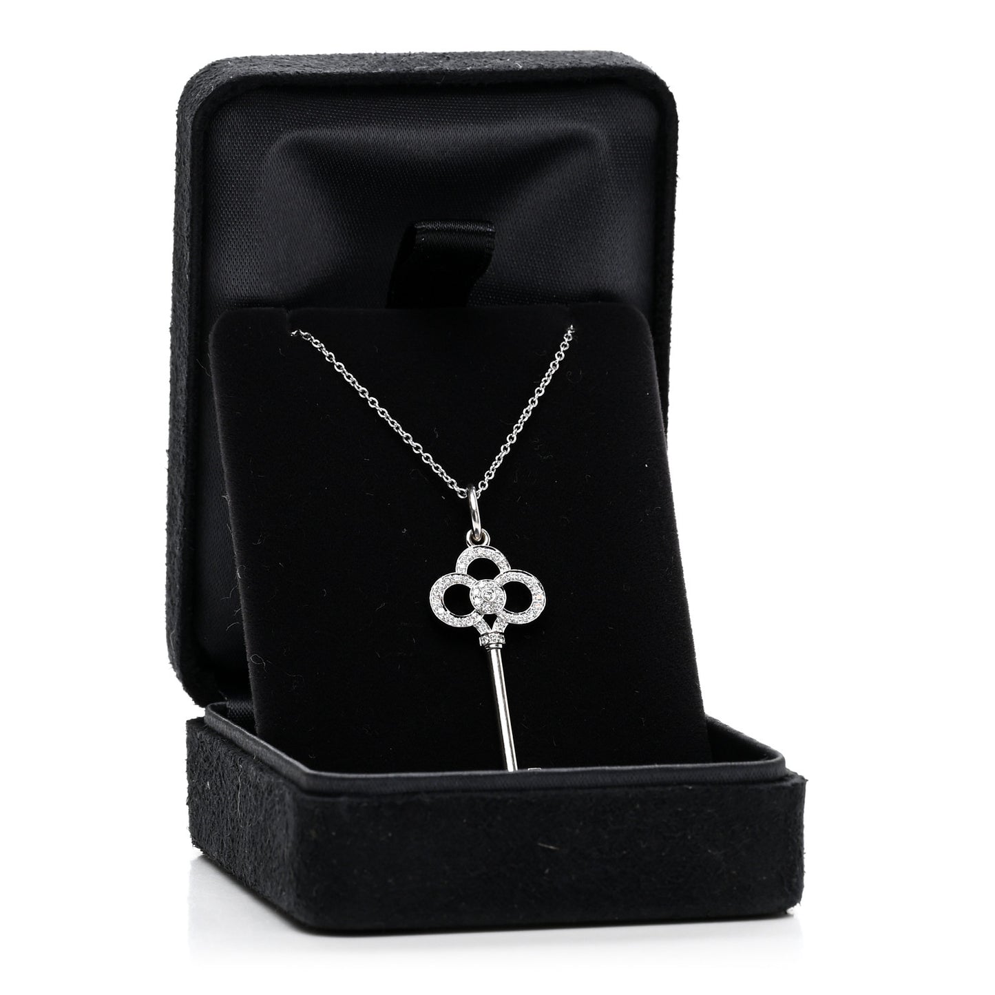 18K White Gold Diamond Crown Key Pendant Necklace