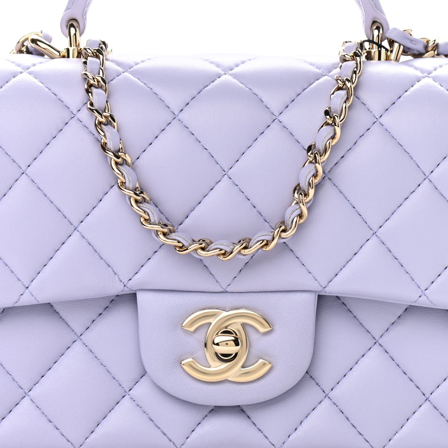 Lambskin Quilted Mini Top Handle Rectangular Flap Light Purple