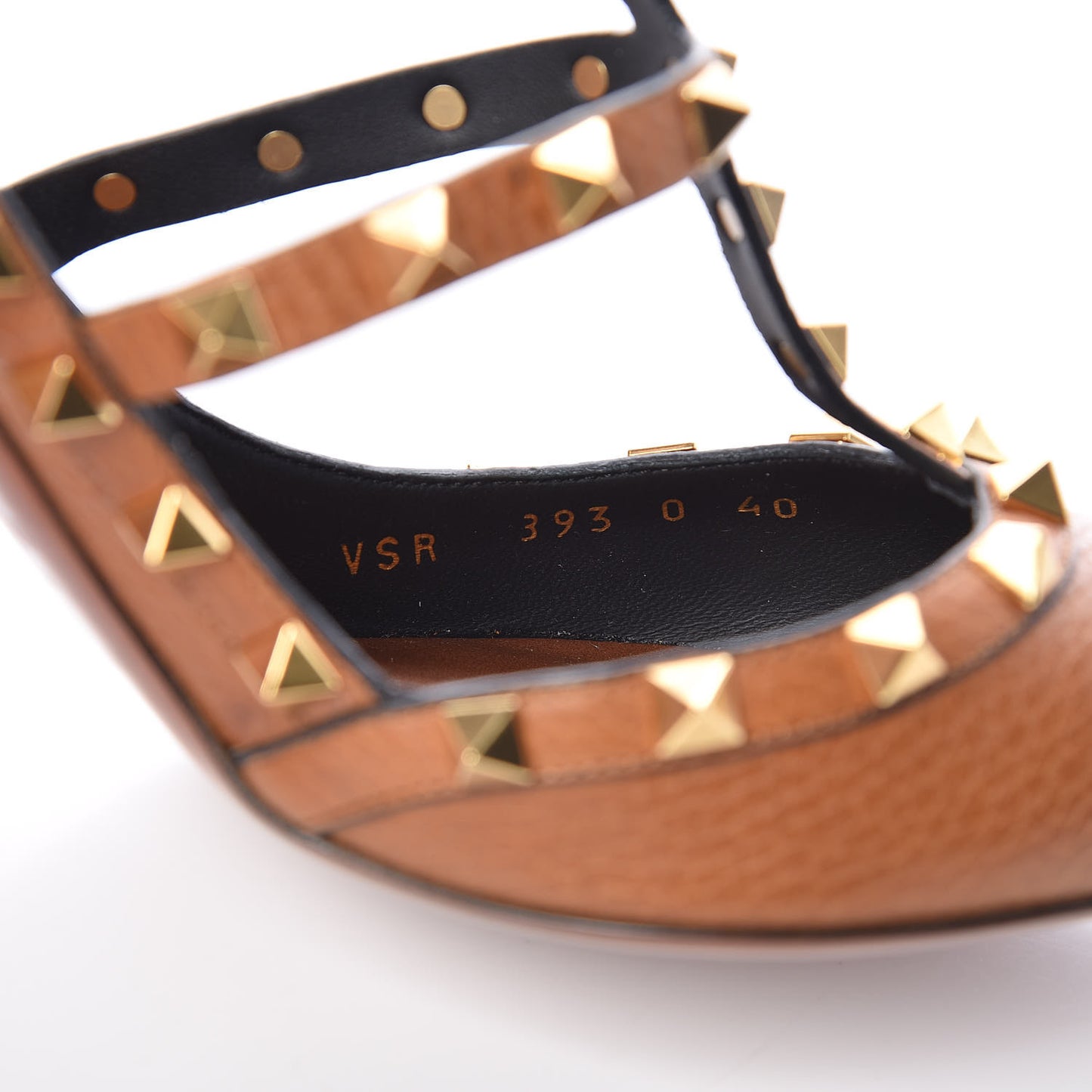 Pebbled Calfskin Rockstud Ankle Strap 100mm Pumps 40 Cuoio