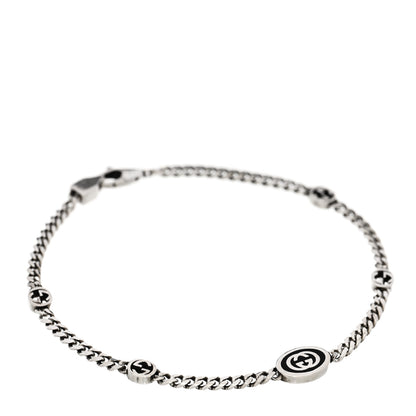 Gucci Sterling Silver Enamel Thin Interlocking G Bracelet Black 1 of 3