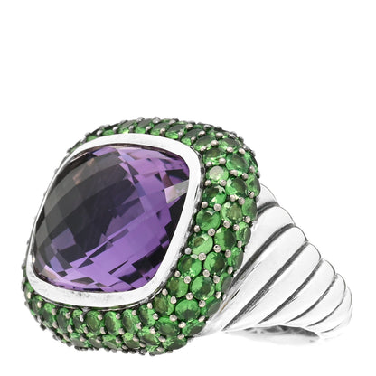 David Yurman Sterling Silver Amethyst Tsavorite 18mm Waverly Ring 54 7 2 of 4