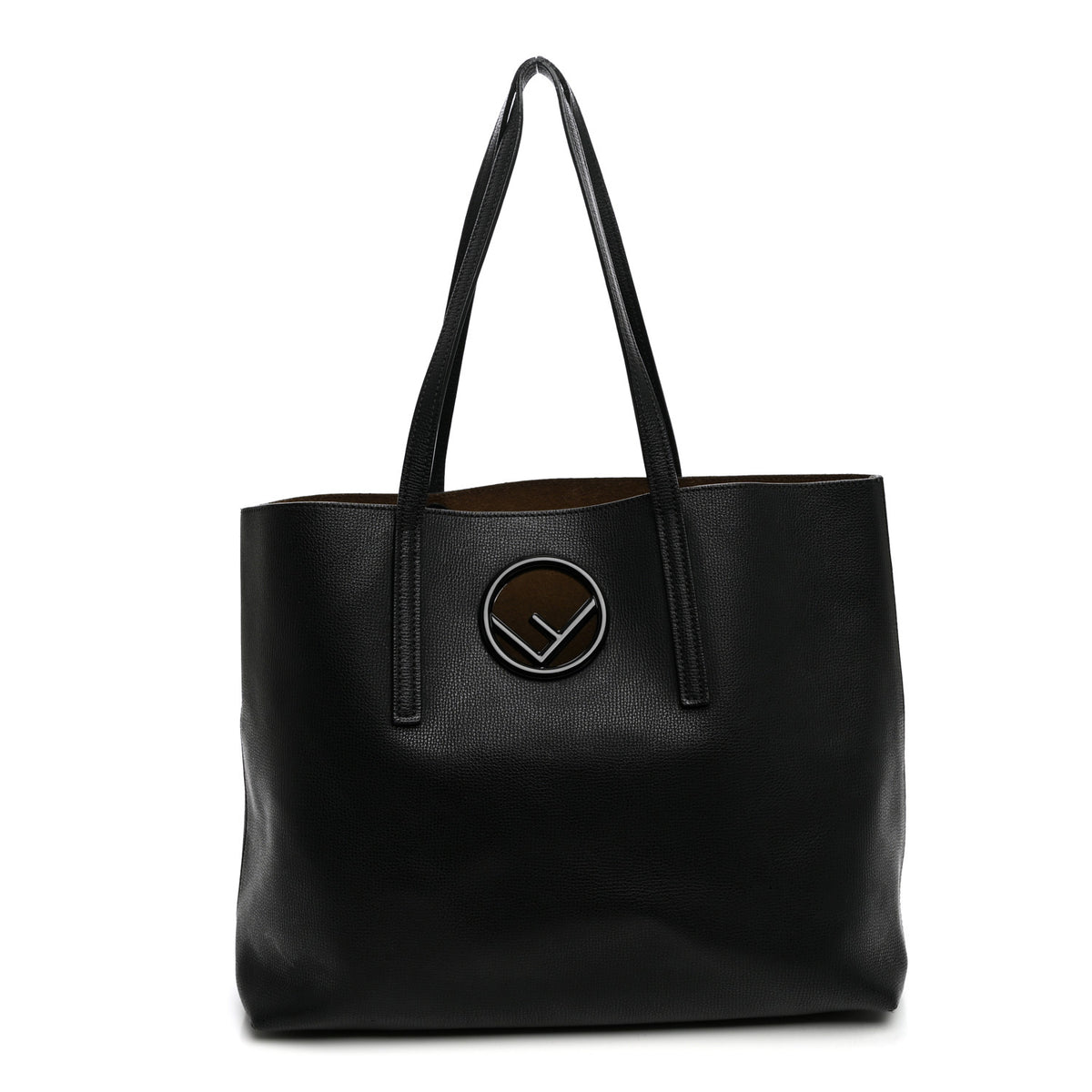 Vitello Vienna Enamel F is Fendi Shopping Tote Black Taupe
