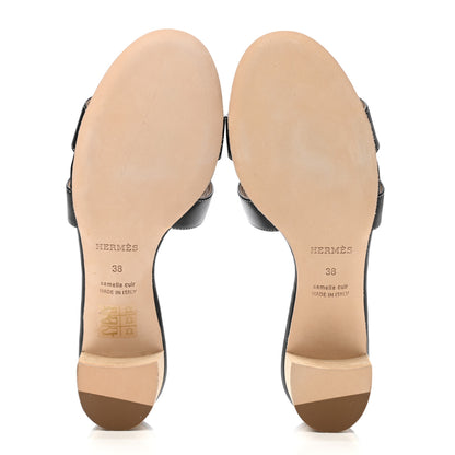 Hermes Calfskin Oasis Sandals 38 Black 5 of 9