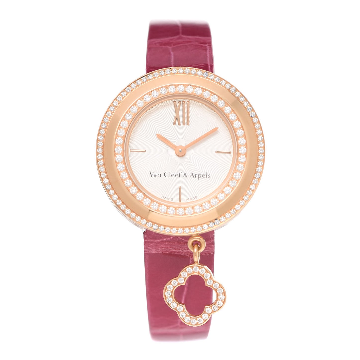 18K Rose Gold Alligator Diamond Bezel 25mm Charms Quartz Watch