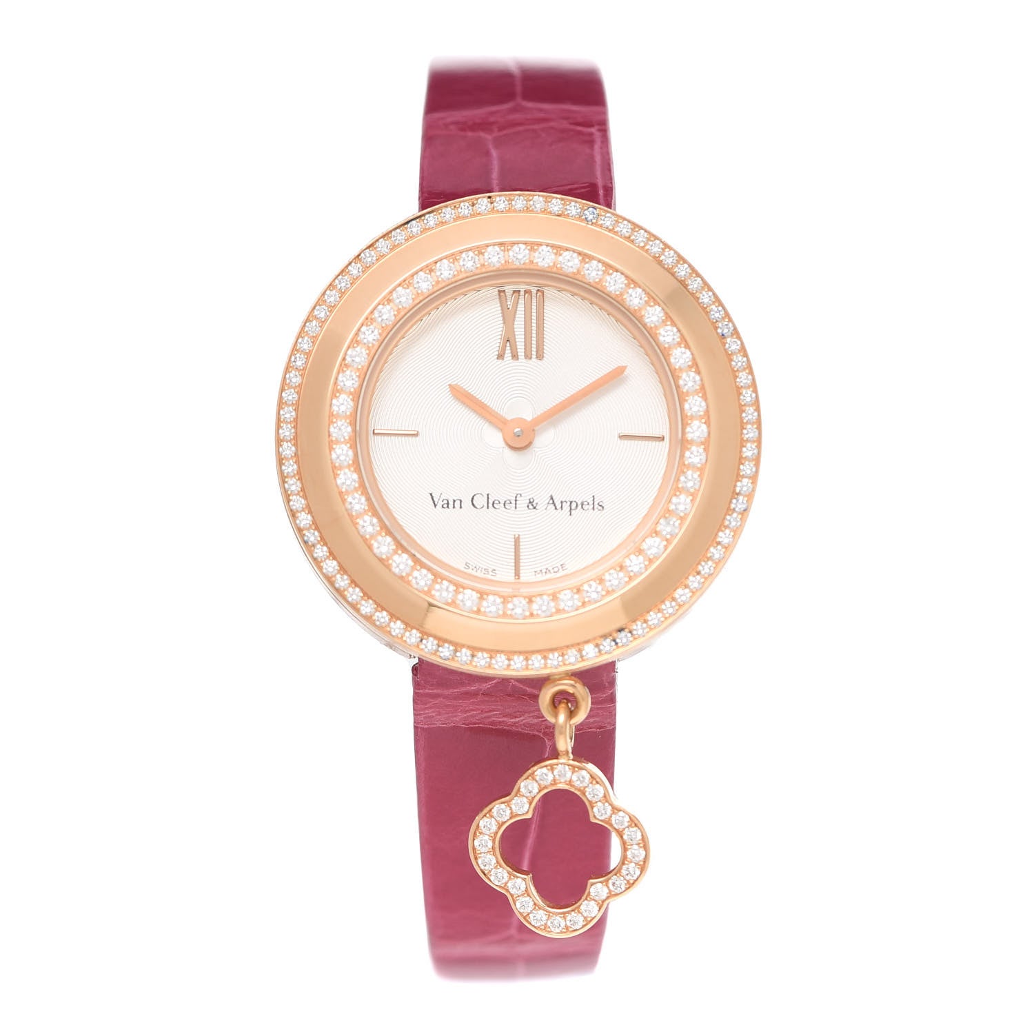 Van Cleef & Arpels 18K Rose Gold Alligator Diamond Bezel 25mm Charms Quartz Watch 1 of 7