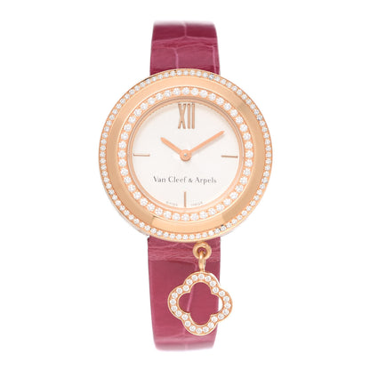 Van Cleef & Arpels 18K Rose Gold Alligator Diamond Bezel 25mm Charms Quartz Watch 1 of 7