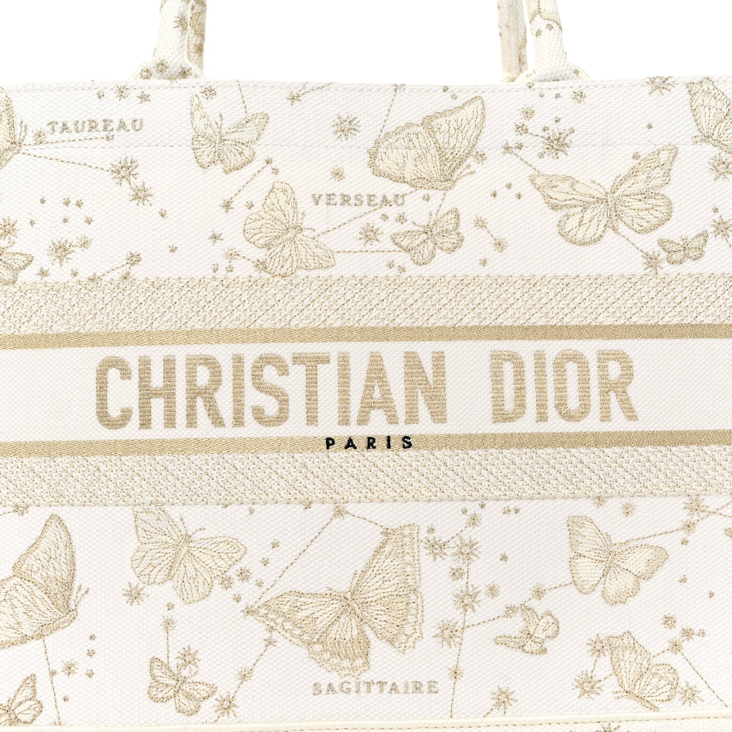 Canvas Embroidered Medium Zodiac Print Book Tote Gold
