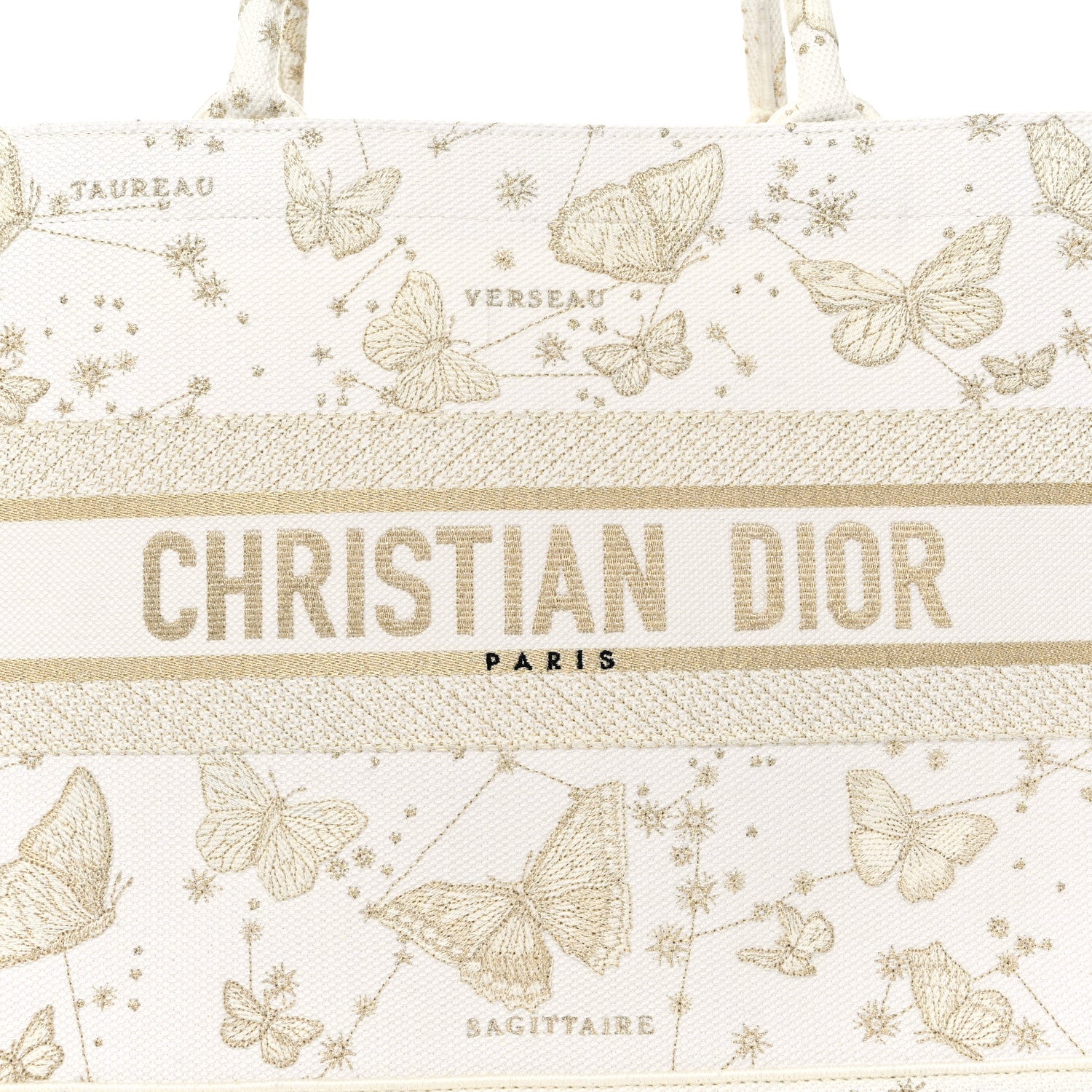 Christian Dior Canvas Embroidered Medium Zodiac Print Book Tote Gold 7 of 10