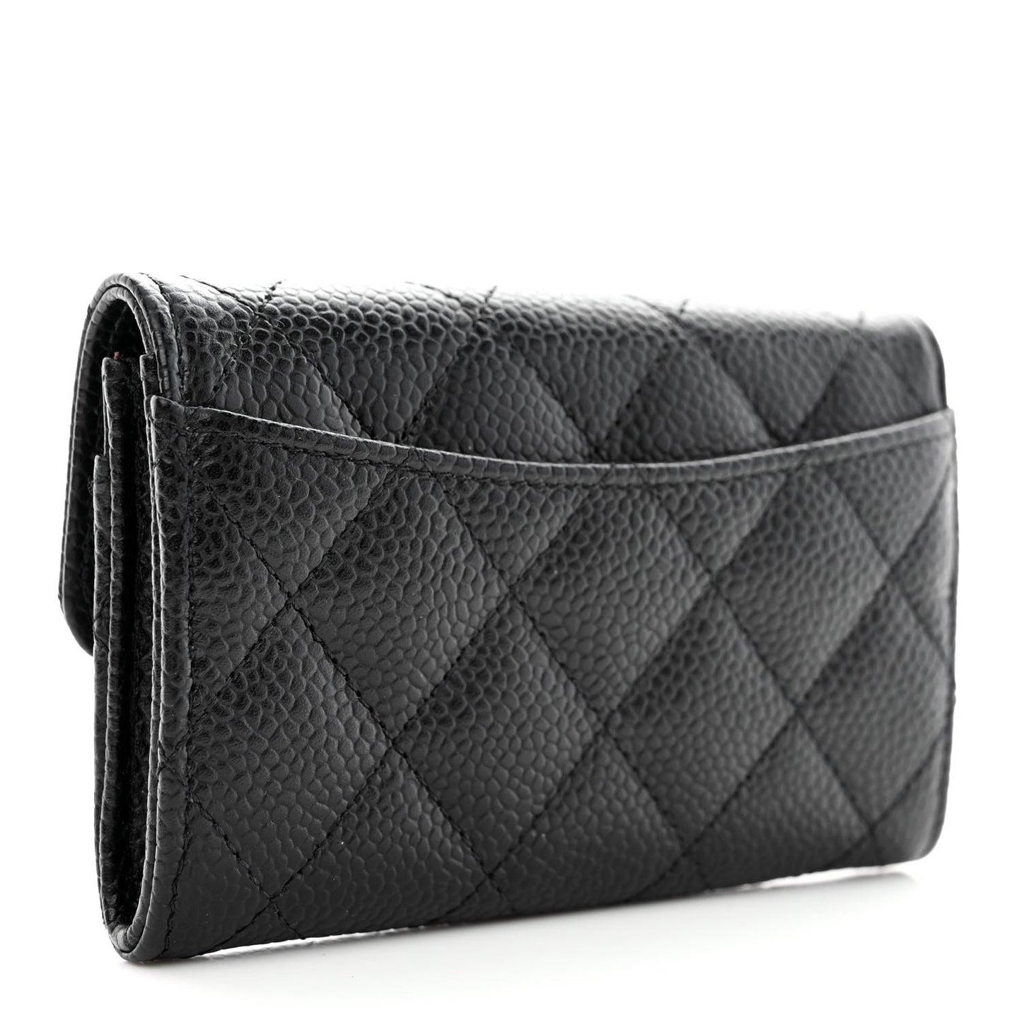 Caviar Quilted Flap Card Holder Wallet Black