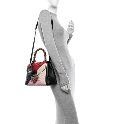 Gucci Calfskin Bamboo Trapuntata Queen Margaret Top Handle Bag Blue Agata Hibiscus Red Mystic White Sugar Pink 2 of 10