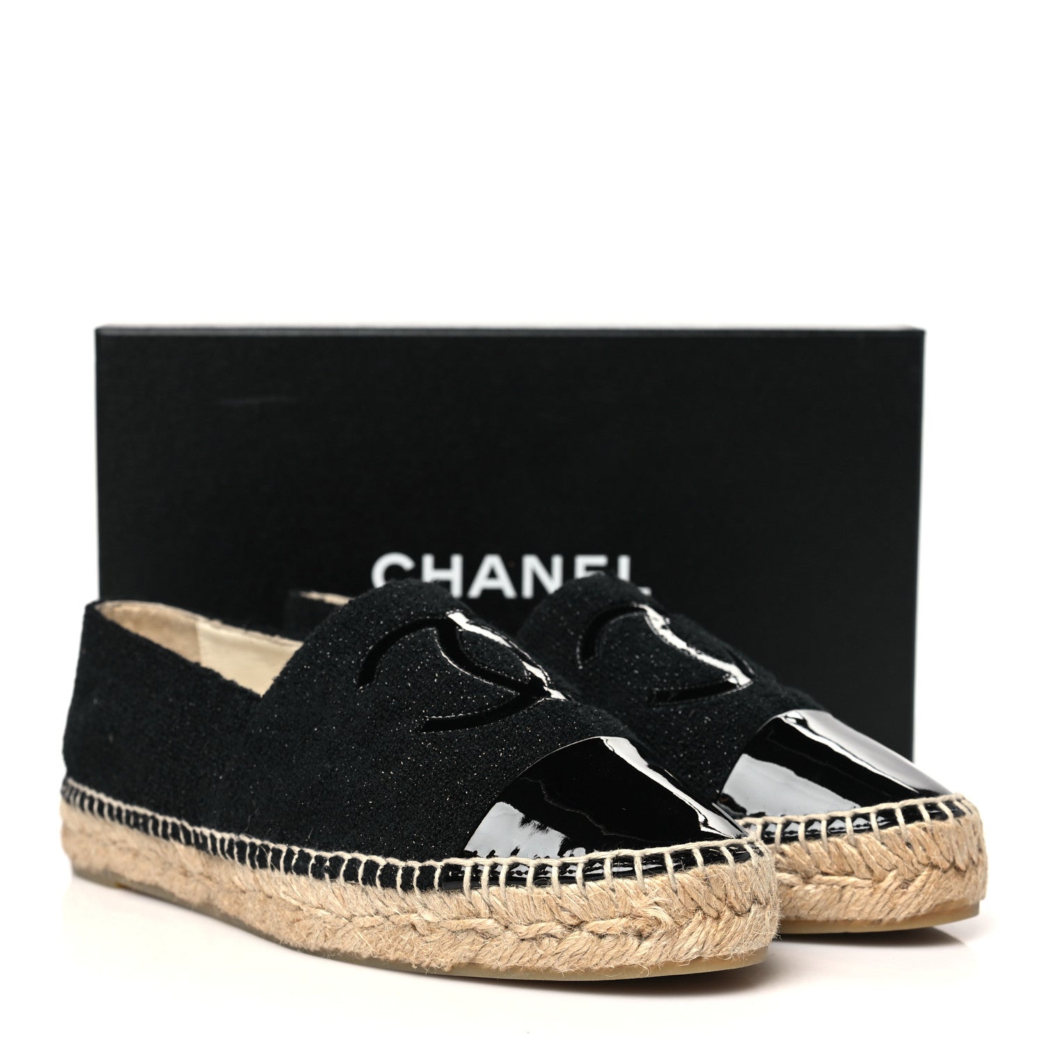 Chanel Fabric Patent Calfskin CC Espadrilles 40 Black 10 of 10