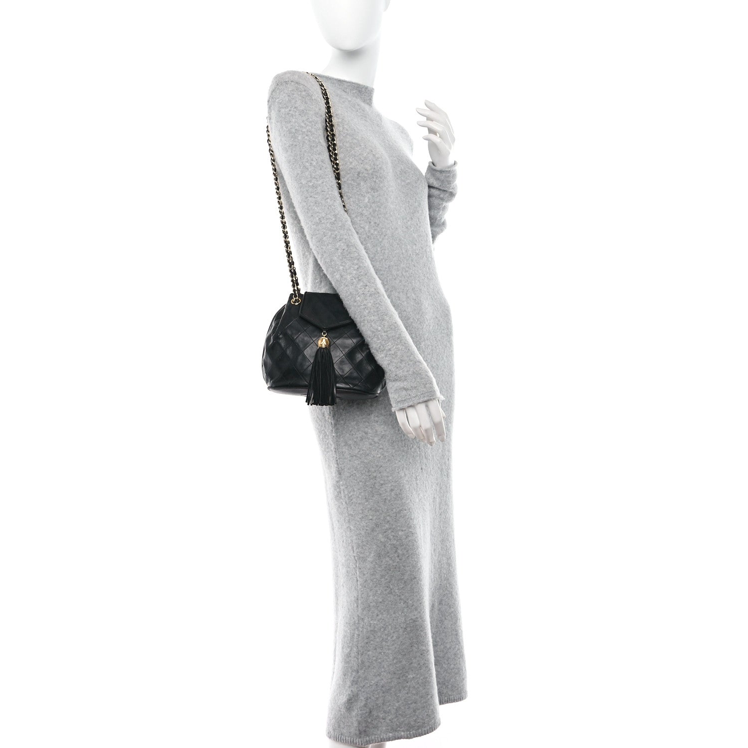 Chanel Lambskin Quilted Tassel Drawstring Black 2 of 12