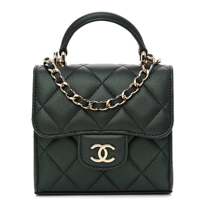 Chanel Iridescent Lambskin Quilted Top Handle Flap Clutch With Chain Dark Green 1 of 11