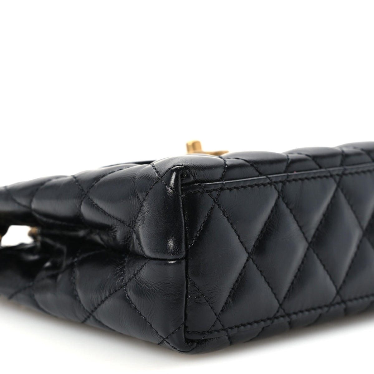 Shiny Aged Calfskin Quilted Nano Kelly Shopper Black