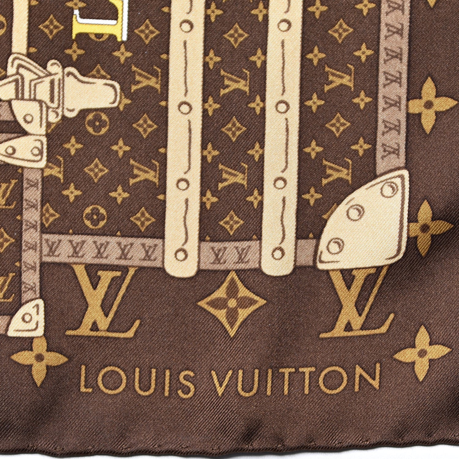 Louis Vuitton Silk Monogram Trunks Square Scarf Marroon 3 of 4