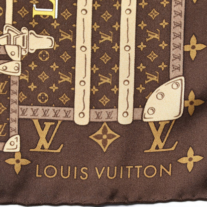 Louis Vuitton Silk Monogram Trunks Square Scarf Marroon 3 of 4
