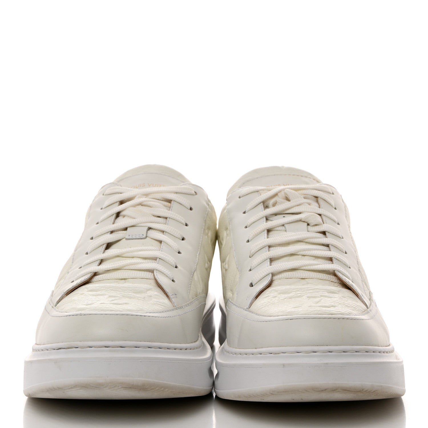 Louis Vuitton Grained Calfskin Embossed Monogram Mens Beverly Hills Sneakers 10 White 2 of 9