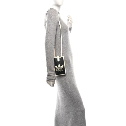 Gucci X ADIDAS Textured Dollar Calfskin Trefoil Embossed Phone Crossbody Bag Black Off White 2 of 13