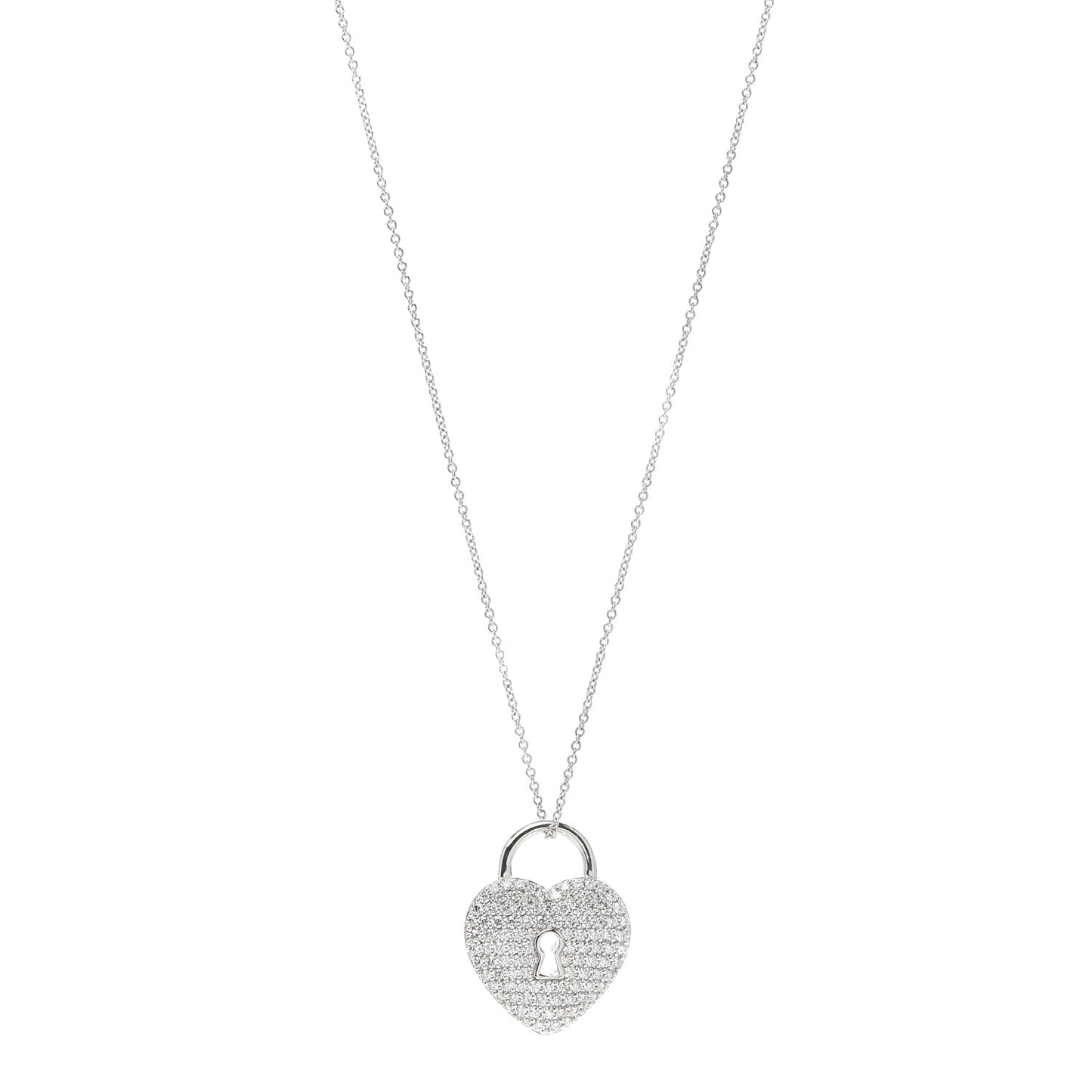 Platinum Diamond Large Heart Lock Pendant Necklace