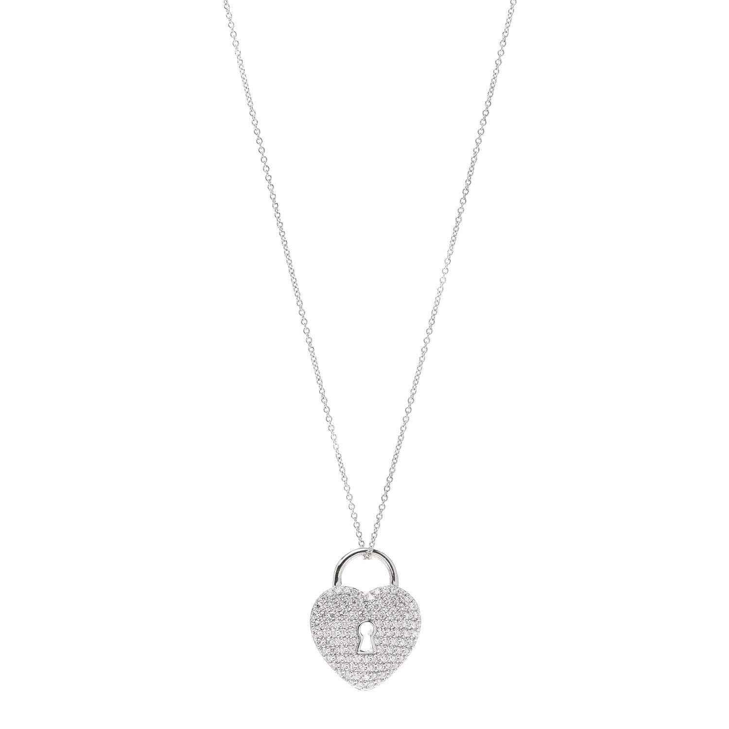 Tiffany Platinum Diamond Large Heart Lock Pendant Necklace 1 of 6