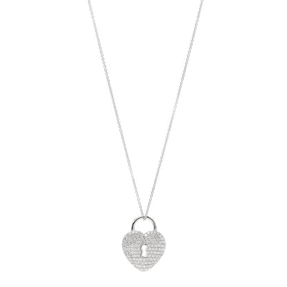 Tiffany Platinum Diamond Large Heart Lock Pendant Necklace 1 of 6