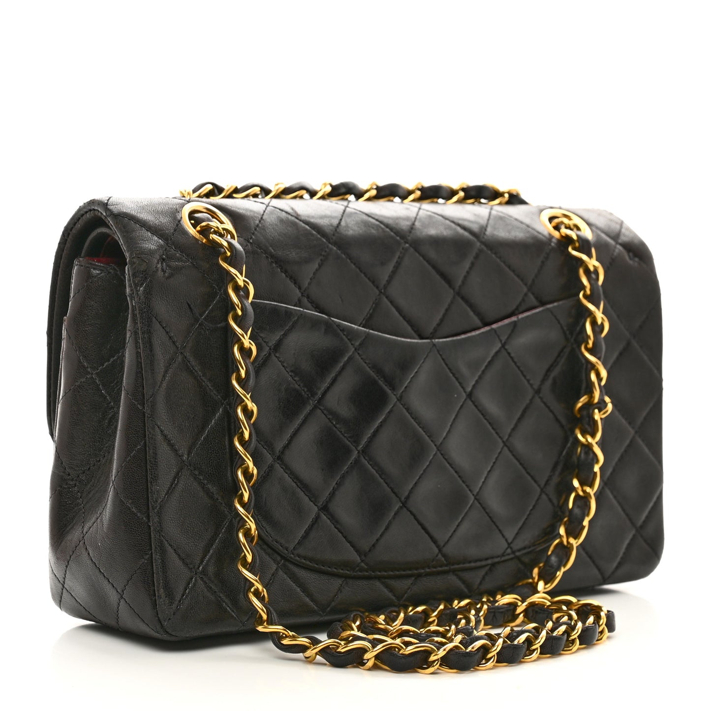 Lambskin Quilted Small Double Flap Dark Brown