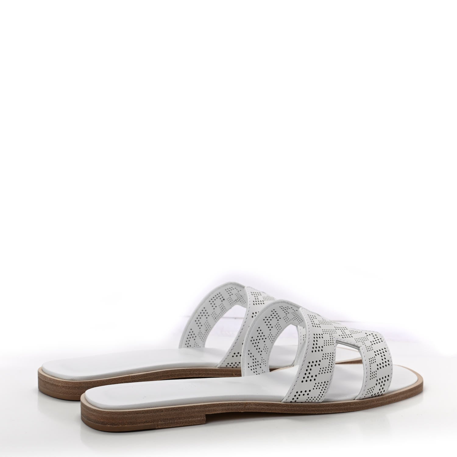 Hermes Calfskin Perforated Oran Sandals 37 White 4 of 11