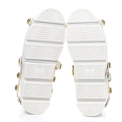 Gucci Calfskin Removable Crystals Bee Embroidered Womens Ace Platform Sneakers 37 White 7 of 8