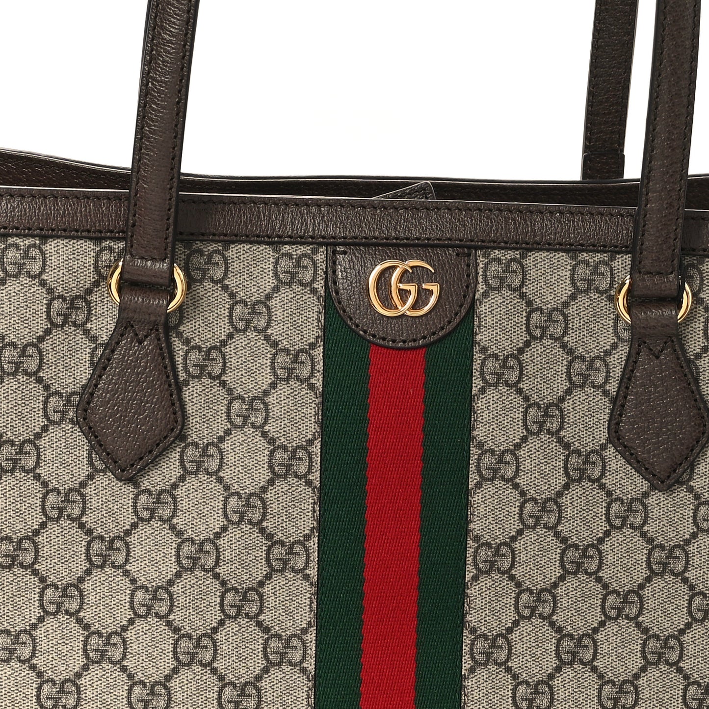 GG Supreme Monogram Textured Calfskin Web Medium Ophidia Shopping Tote Beige Ebony New Acero