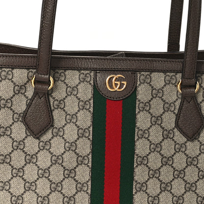 Gucci GG Supreme Monogram Textured Calfskin Web Medium Ophidia Shopping Tote Beige Ebony New Acero 8 of 10