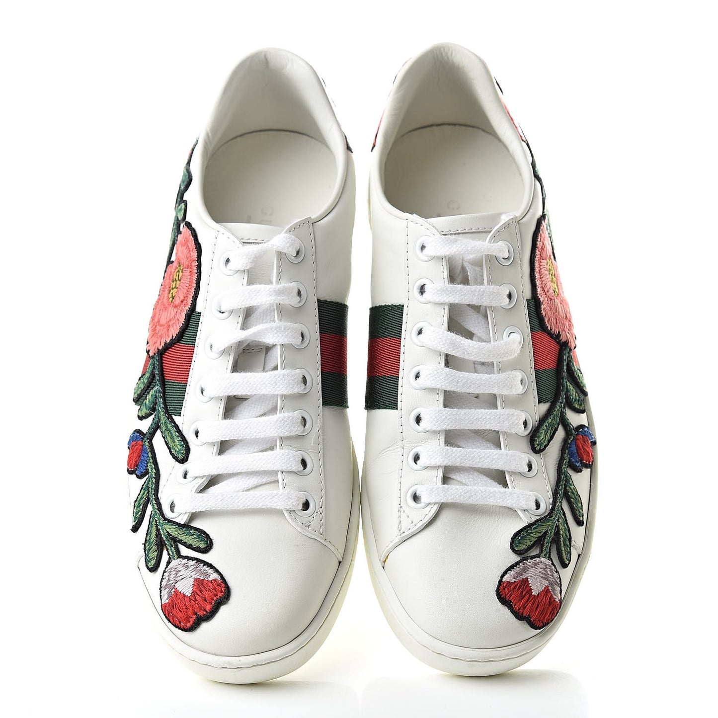 Calfskin Web Floral Embroidered Womens Ace Sneakers 35.5 White