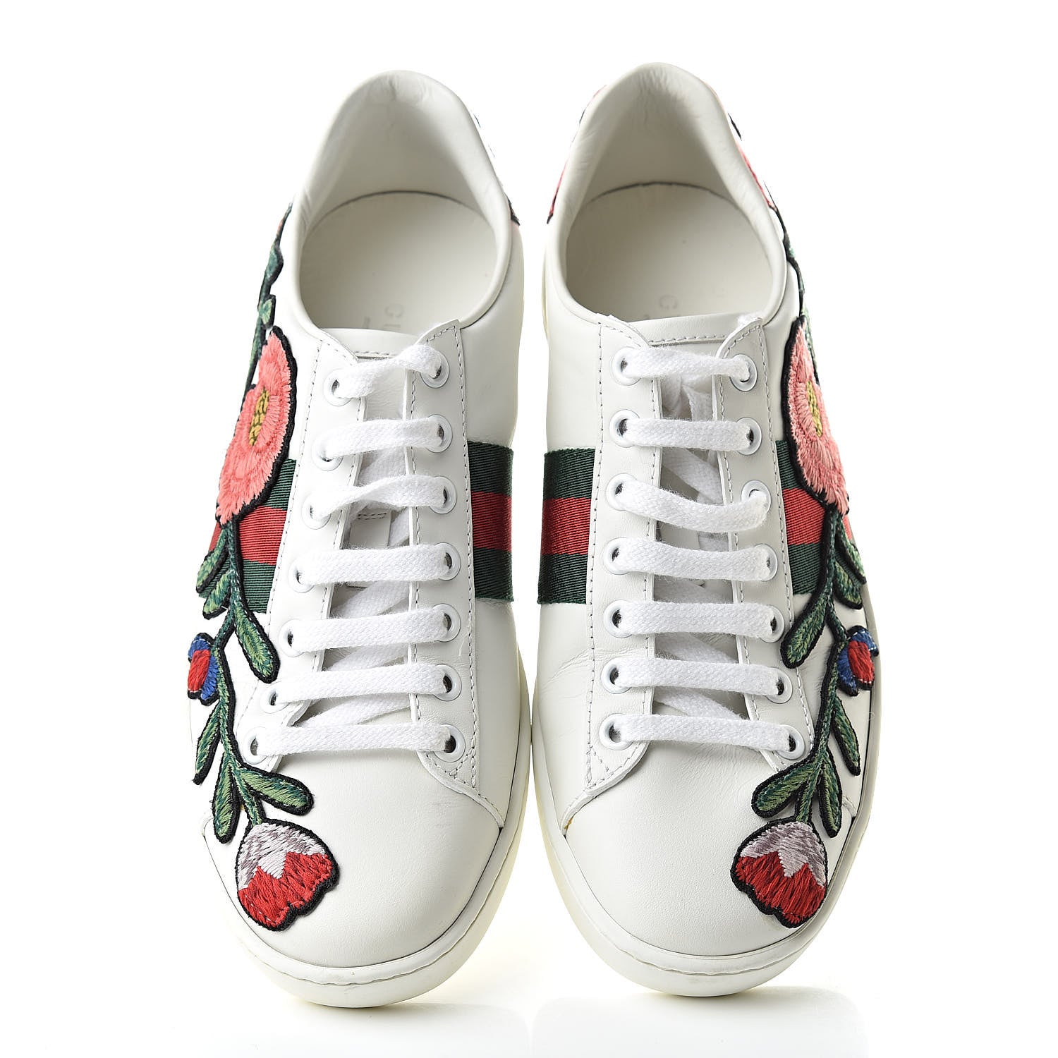 Gucci Calfskin Web Floral Embroidered Womens Ace Sneakers 35.5 White 7 of 11