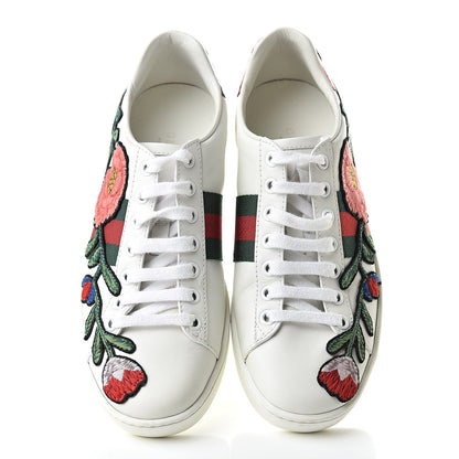 Gucci Calfskin Web Floral Embroidered Womens Ace Sneakers 35.5 White 7 of 11