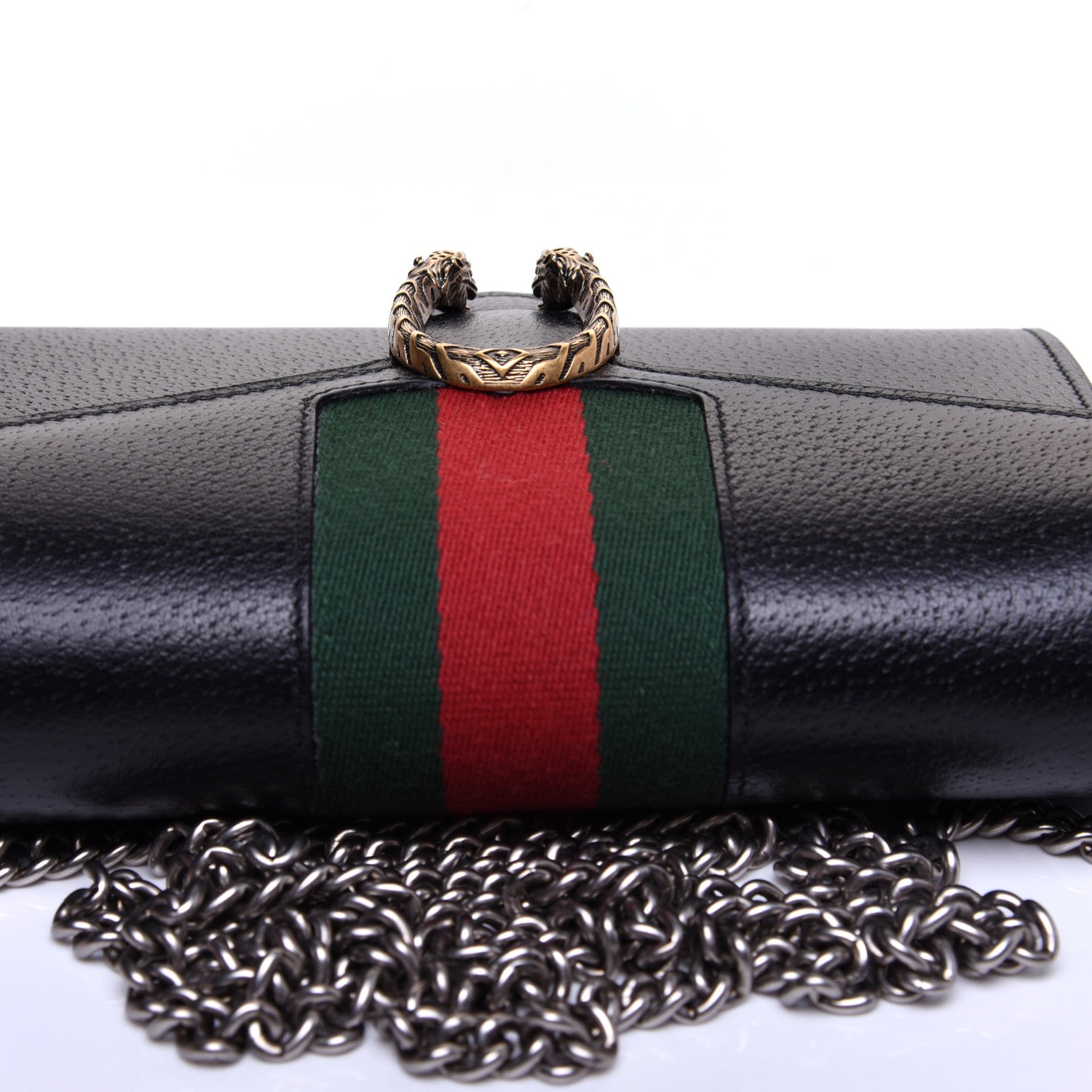 Gucci Calfskin Web Mini Dionysus Chain Wallet Black 11 of 13