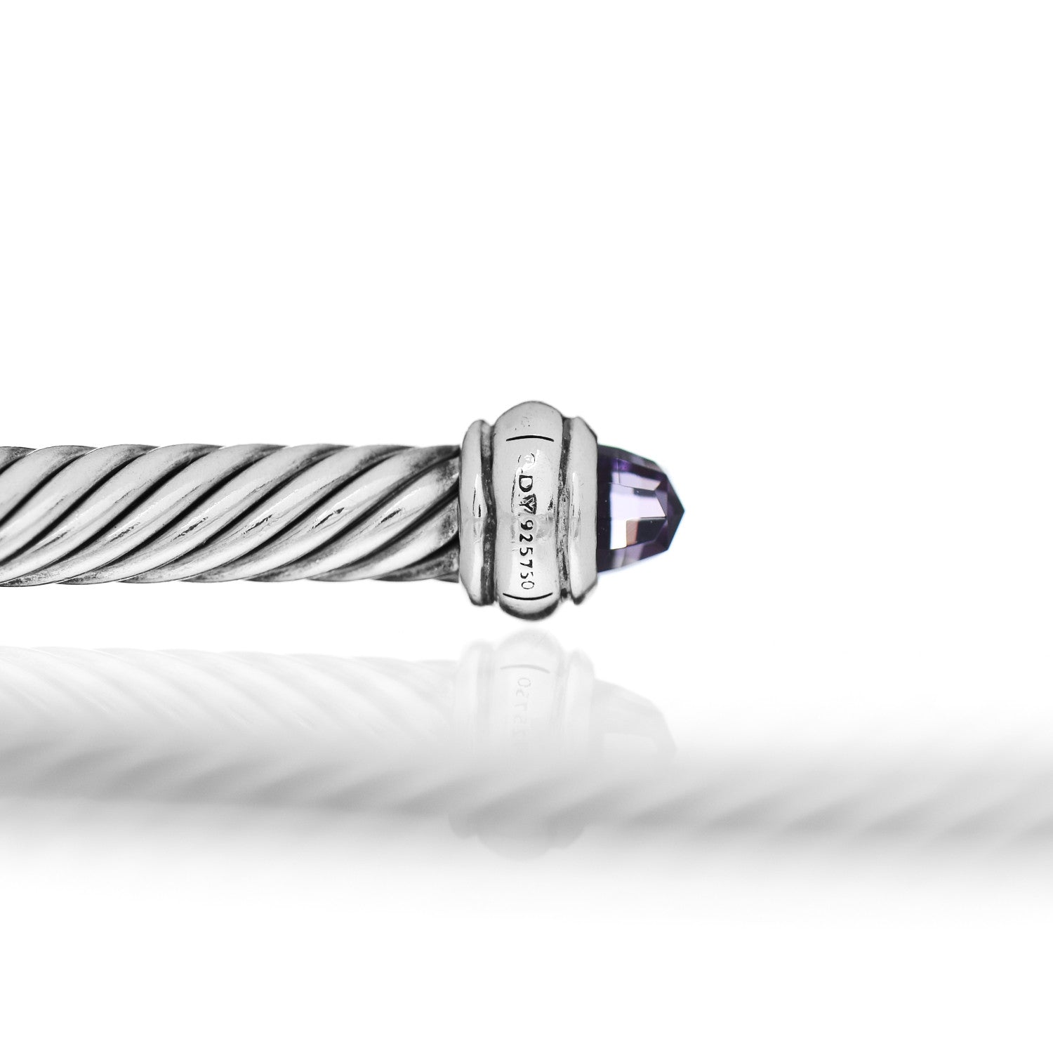 David Yurman Sterling Silver 14K Yellow Gold Amethyst 4mm Cable Classics Bracelet 4 of 4