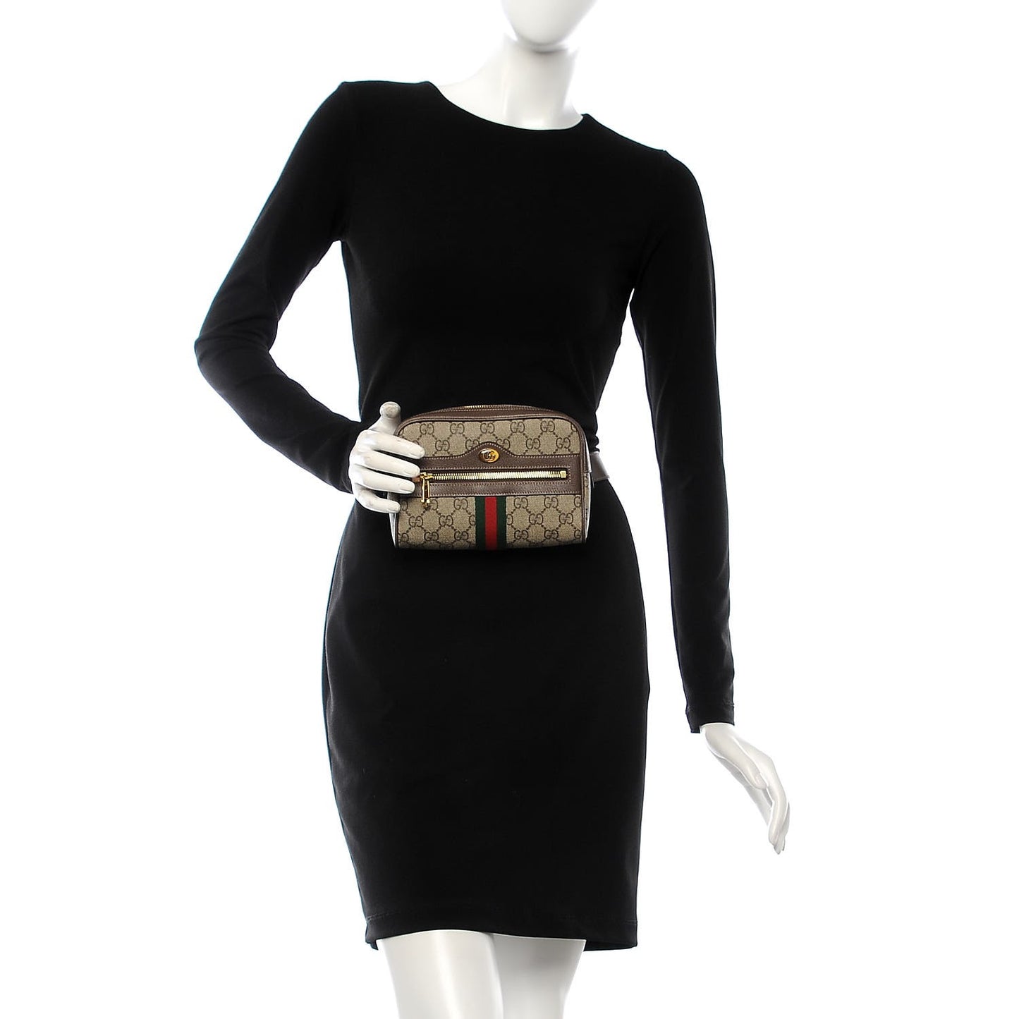GG Supreme Monogram Web Small Ophidia Belt Bag 85 34 Dark Brown