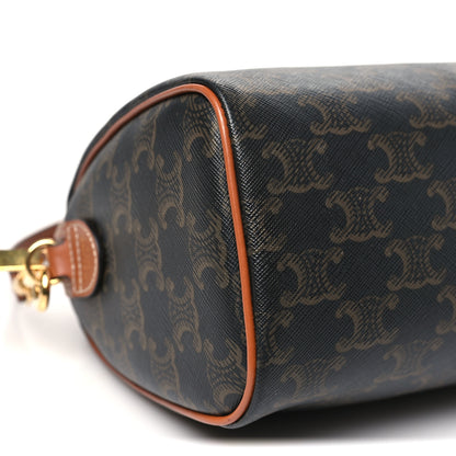 Celine Triomphe Canvas Calfskin Small Boston Bag Tan 8 of 9