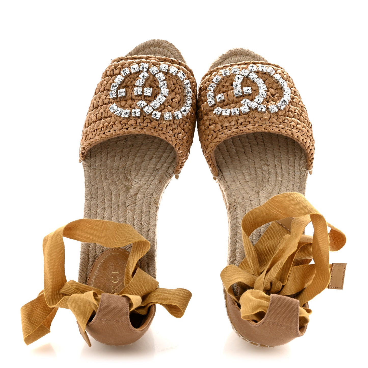 Raffia Canvas Crystal Interlocking G Espadrilles 39 Beige