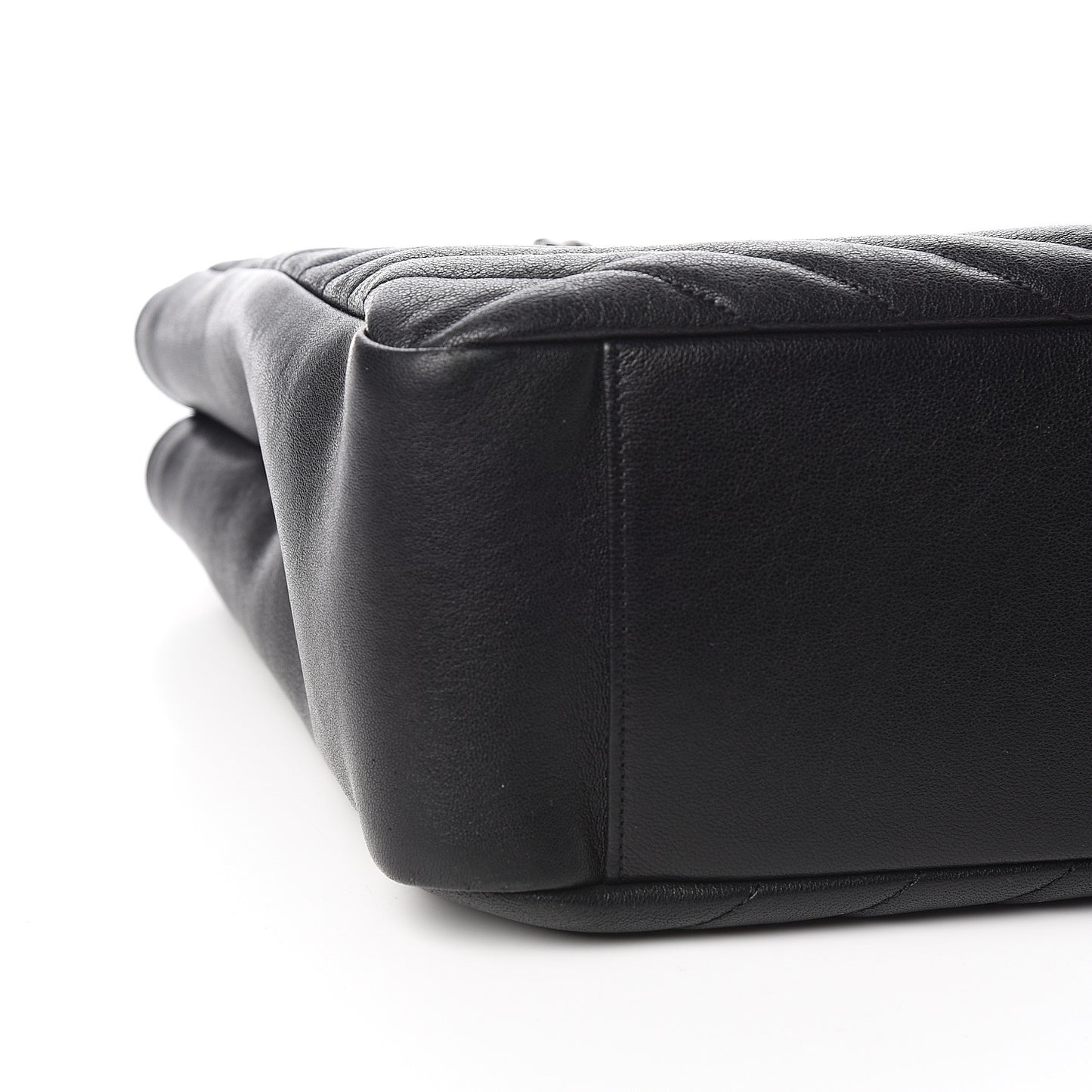 Sheepskin Matelasse Chevron Large Monogram Shopping Bag Black