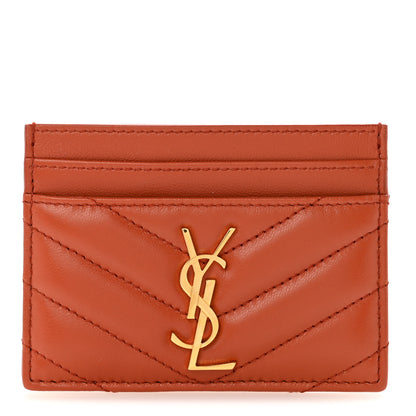 Saint Laurent Lambskin Matelasse Chevron Monogram Credit Card Case Dark Mandarin 1 of 8