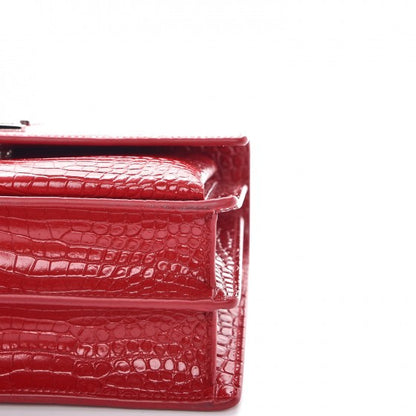 Saint Laurent Calfskin Crocodile Embossed Medium Monogram Sunset Rouge Eros 9 of 9