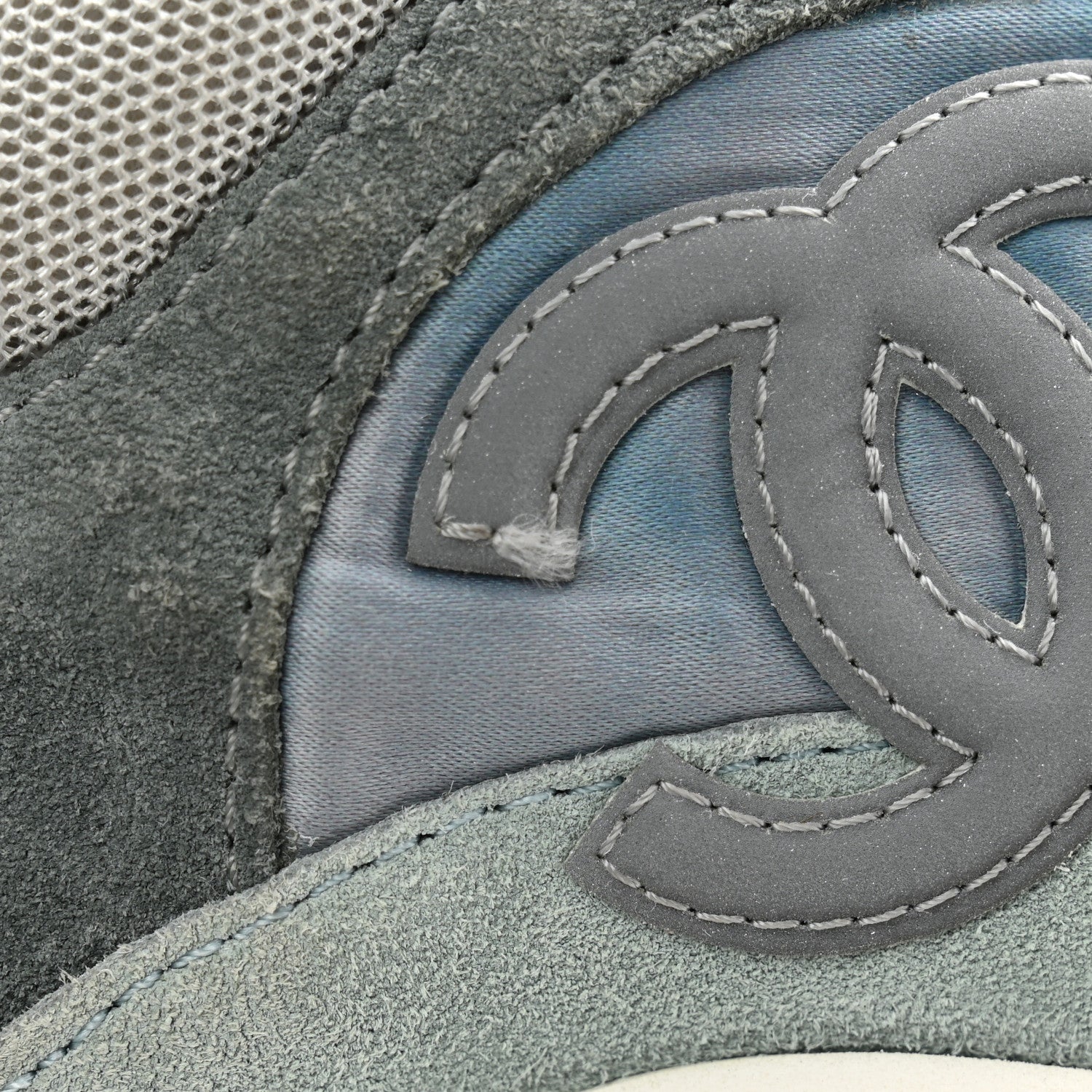 Chanel Nylon Lambskin Suede Calfskin CC Sneakers 39 Blue Grey White 12 of 14
