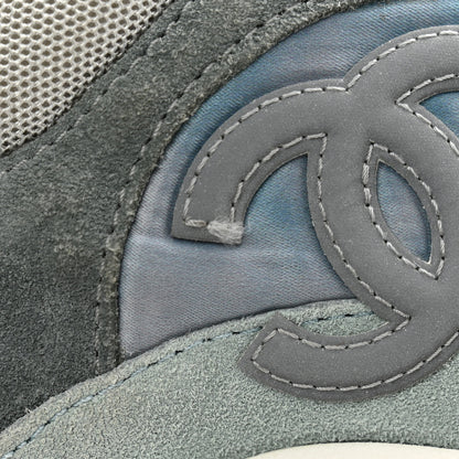 Chanel Nylon Lambskin Suede Calfskin CC Sneakers 39 Blue Grey White 12 of 14