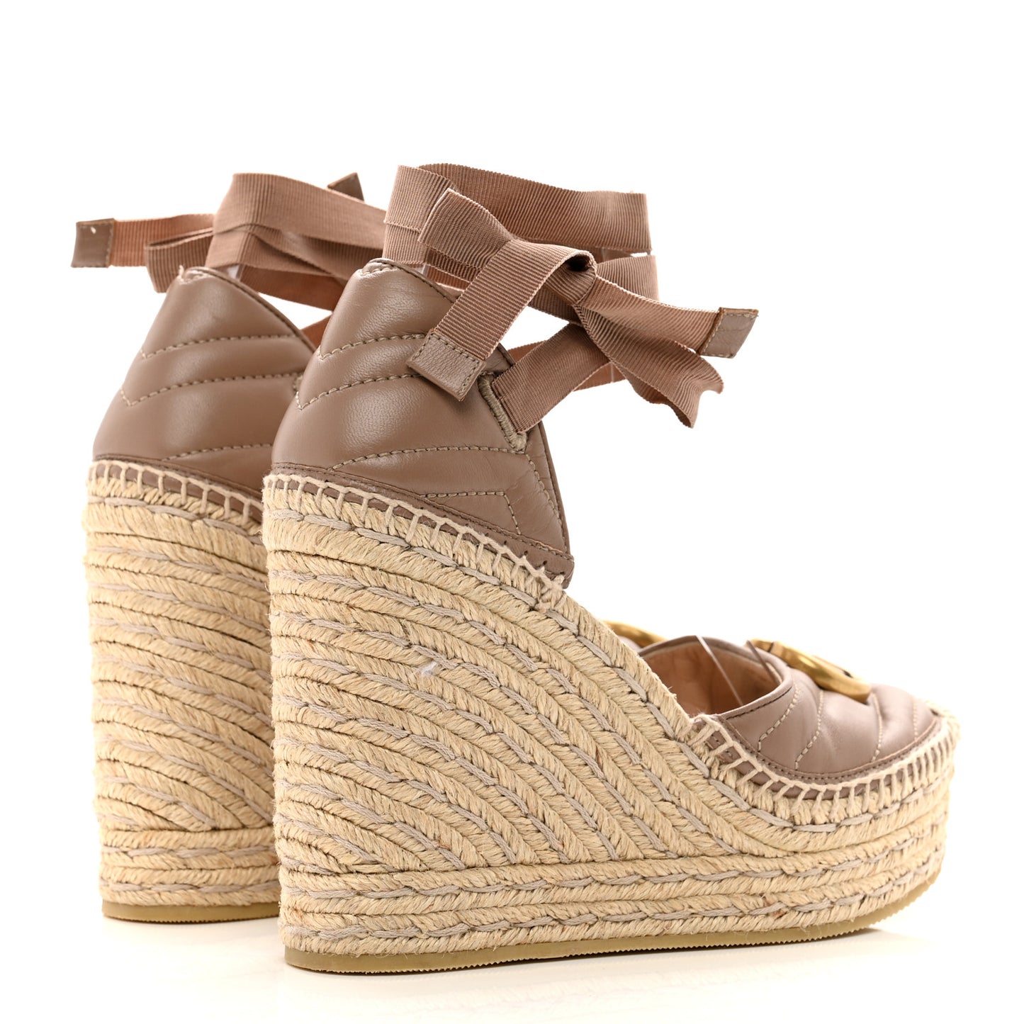 Nappa Matelasse GG Marmont Ankle Wrap Platform 35/120mm Espadrille Wedges 37 Porcelain Rose